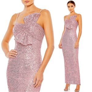NWT Mac Duggal Sequined Strapless Faux Bow Column Gown Rose Pink 11284 Sz‎ 4